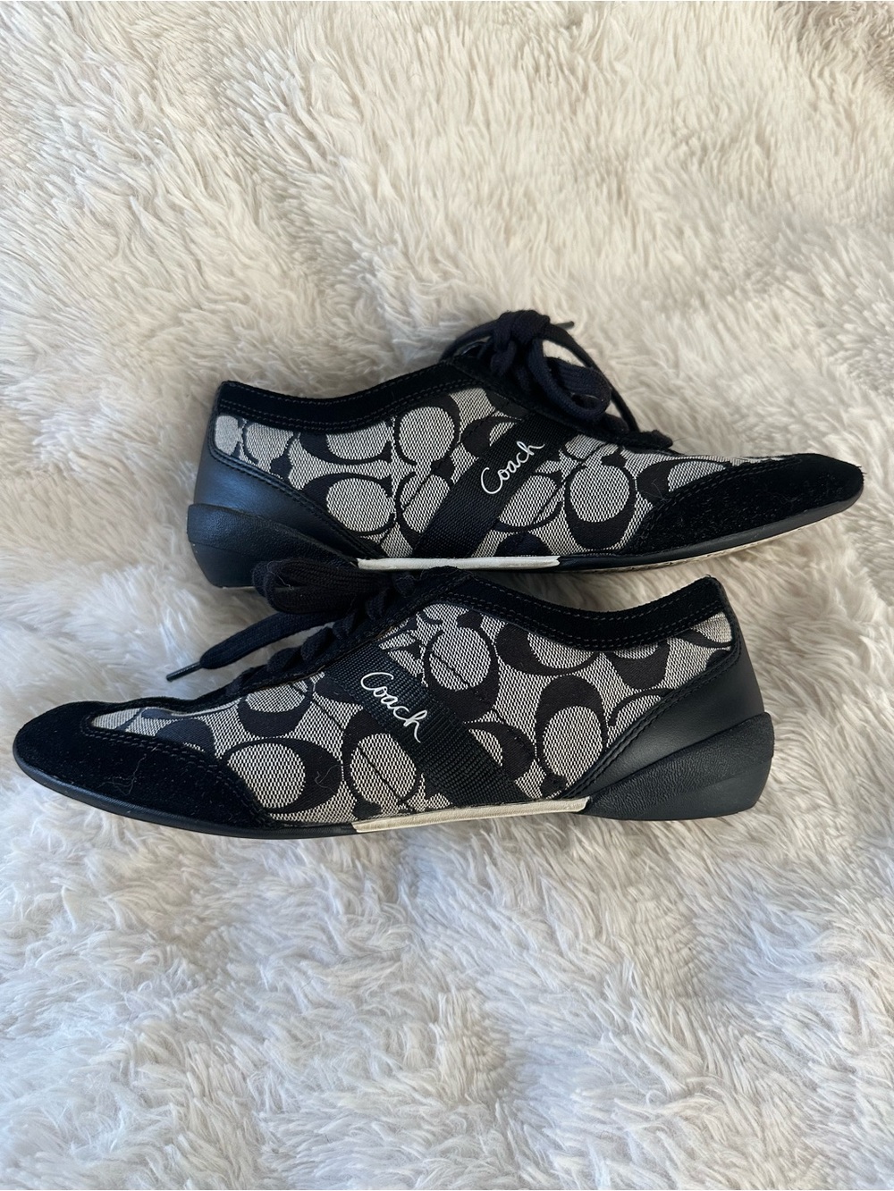 Coach Vintage Baylee Suede Black and Gray Signature Jacquard Sneakers